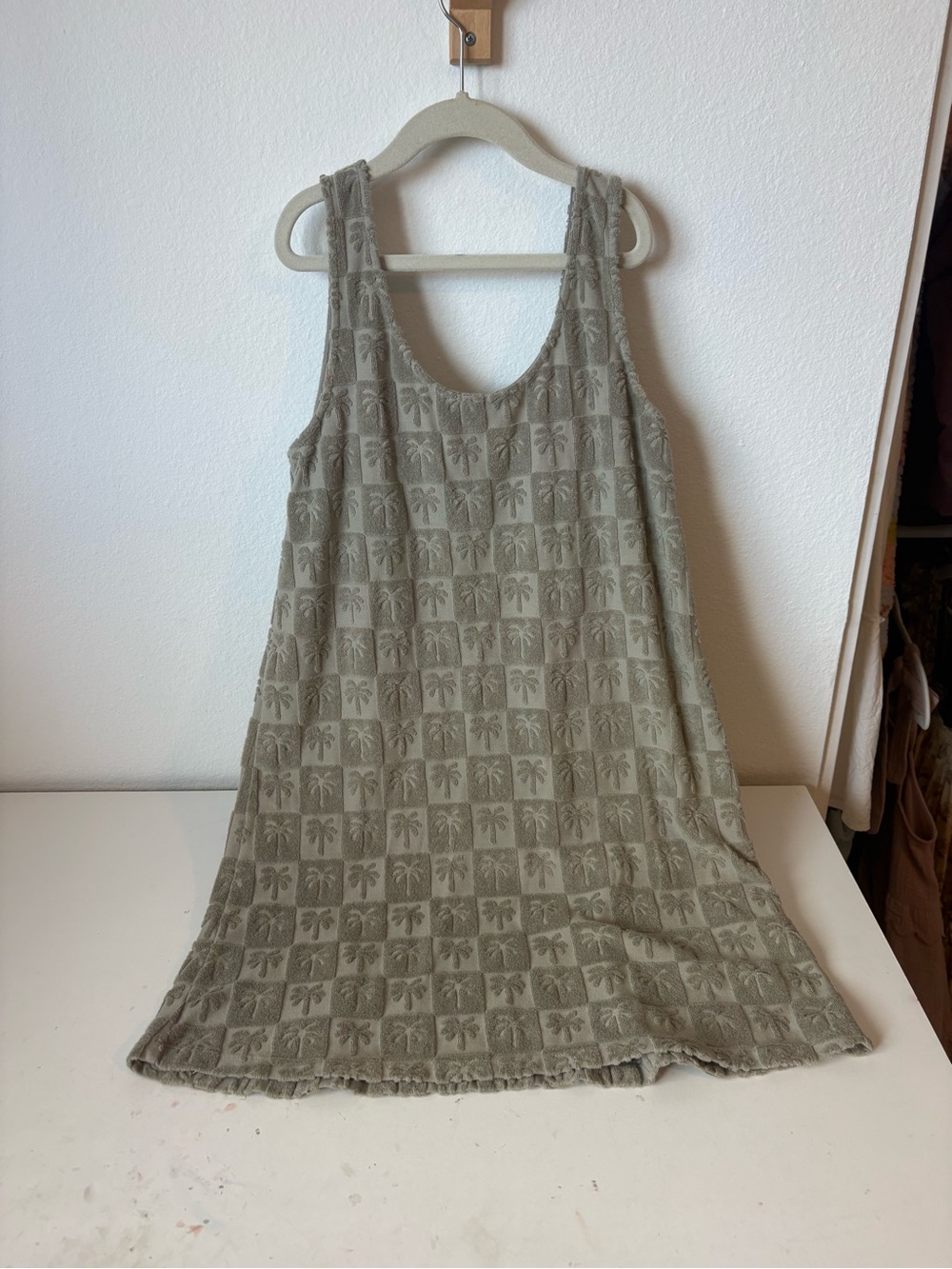 Rylee + Cru Sage Green Palm-Check Tank Dress